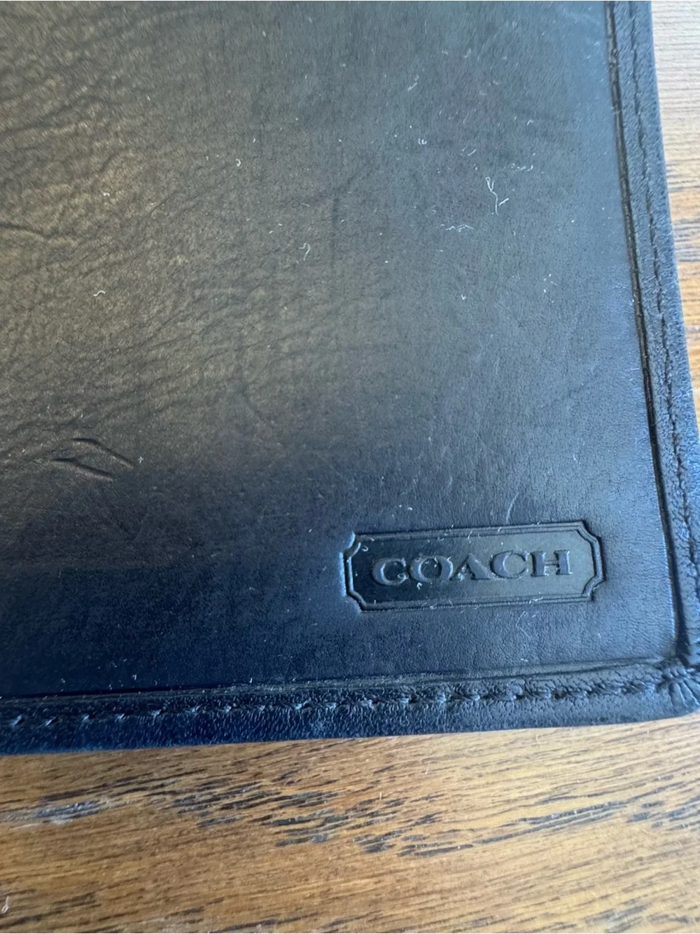 Coach Legacy Black Navy Vintage Trifold Wallet Checkbook Pocket Zip Continental